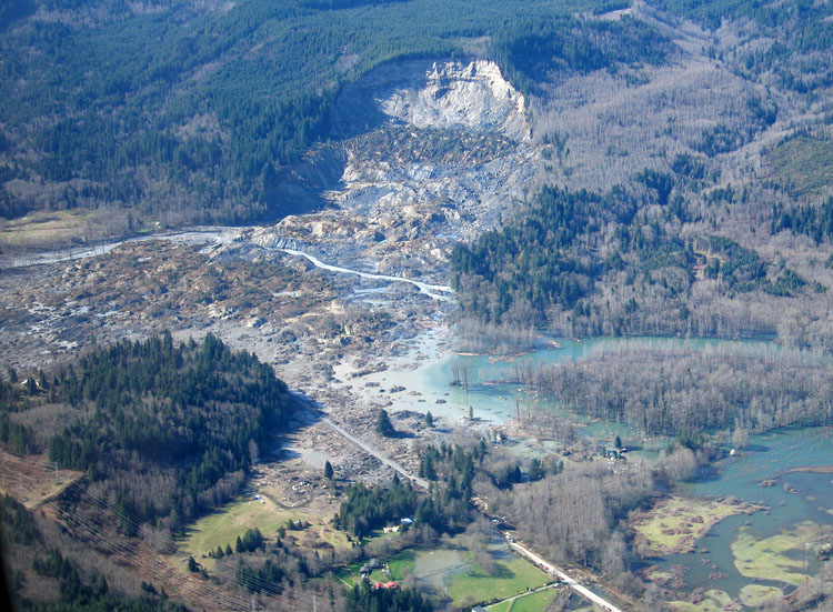 An aerial view of the slide site at Oso, Washington.