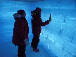 Researchers inside a snow pit at the West Antarctic Ice Sheet drilling site in 2008.