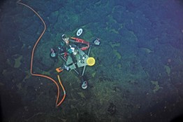 This custom-built precise pressure sensor detects the seafloor’s rise and fall as magma, or molten rock, moves in and out of the underlying magma chamber.