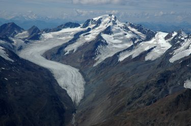 Hintereisferner Glacier in Austria is one of the glaciers analyzed in the study. The edge of the glacier is 2.8 km (1.75 miles) farther up the valley than it was in 1880.