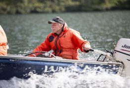 Ray Hilborn in a speed boat on Bristol Bay.