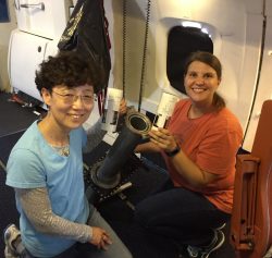Shuyi Chen and graduate student Adja Savarin, who is also now at the UW, flew June 21, 2017, on a NASA DC-8 research aircraft into Tropical Storm Cindy. They measured temperature, moisture, pressure and winds using “dropsondes” deployed from the aircraft.