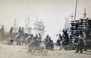 Coaling Admiral Farragut’s fleet at Baton Rouge, Louisiana, circa 1862.