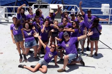 Spring at Sea 2018 students and faculty aboard the R/V Roger Revelle.