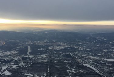 Particulate haze over eastern Pennsylvania in winter, as seen from the WINTER campaign aircraft.