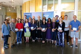 Dean Lisa J. Graumlich (center) with 2018 College of the Environment Award winners.