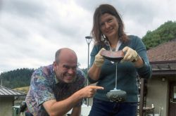 Scientists with clingfish prototype
