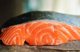 A raw salmon filet