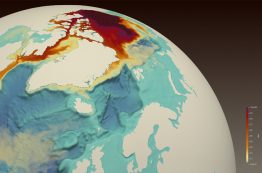 A simulated red dye tracer released from the Beaufort Gyre in the Artic Ocean shows freshwater transport through the Canadian Arctic Archipelago, along Baffin Island to the western Labrador Sea, off the coast of Newfoundland and Labrador, where it reduces surface salinity.